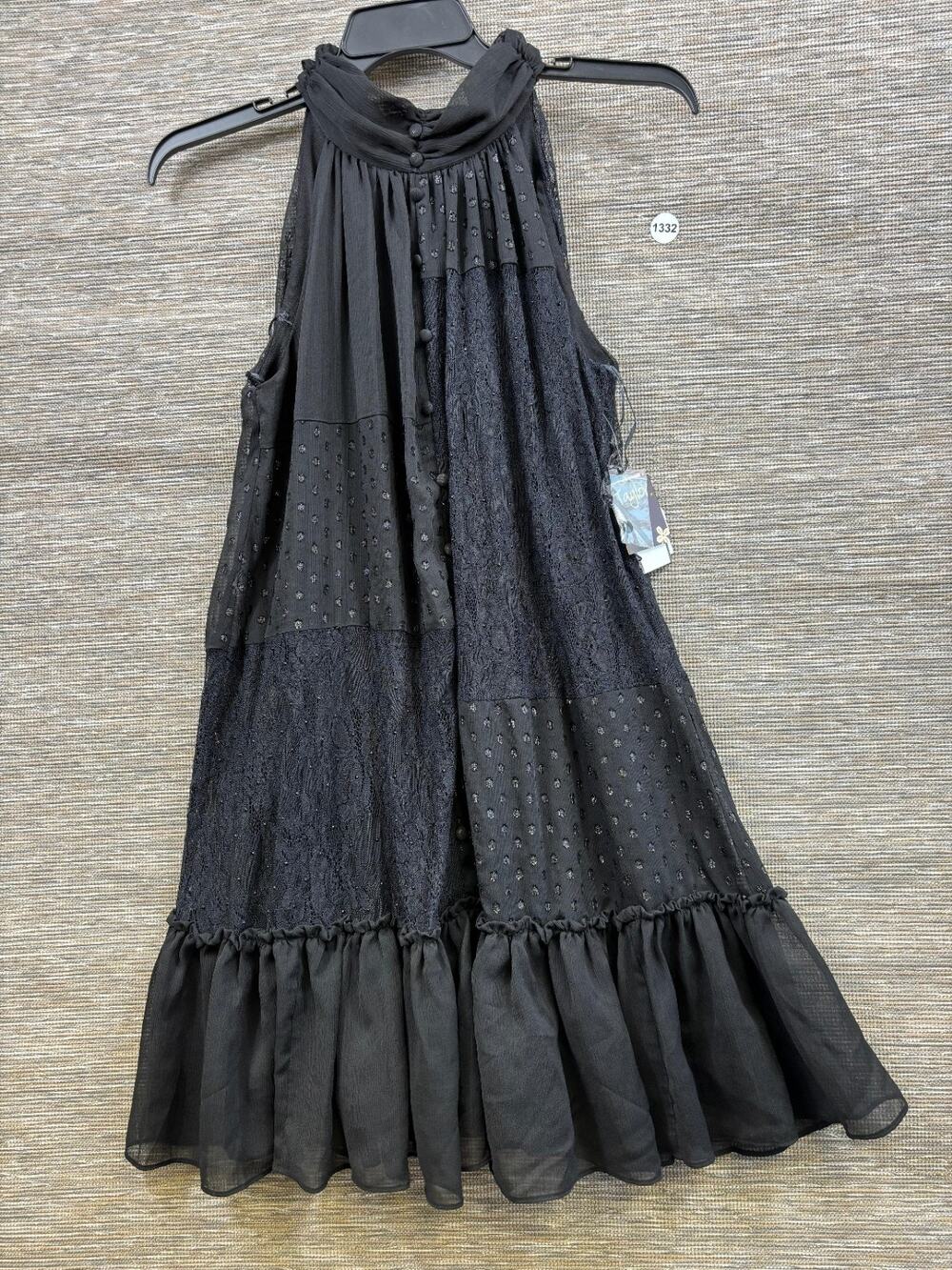 Taylor Lace Trim Halter Dress Womens Size 6 Black Sleeveless "NO BELT" NEW